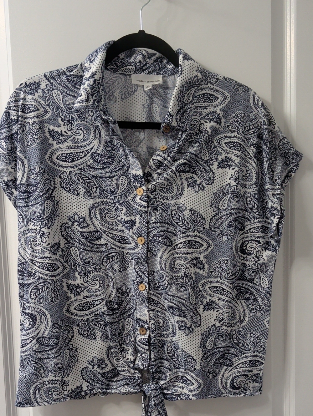 Navy Paisley Short-Sleeve Button-Up Shirt